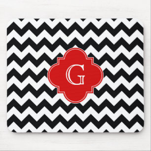 Black White Chevron Red Quatrefoil Monogram Muismat