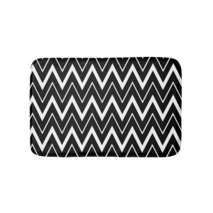 Black White Chevron Striped Badmat