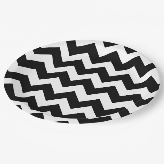 Black White Chevron Zigzag Pattern Papieren Bordje (Gekanteld)