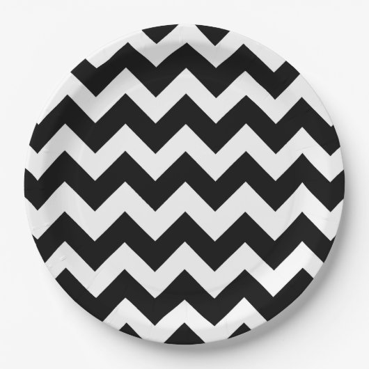 Black White Chevron Zigzag Pattern Papieren Bordje (Voorkant)