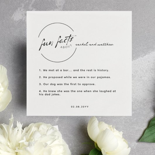 Black White Chic Modern Fun Facts Wedding Servet