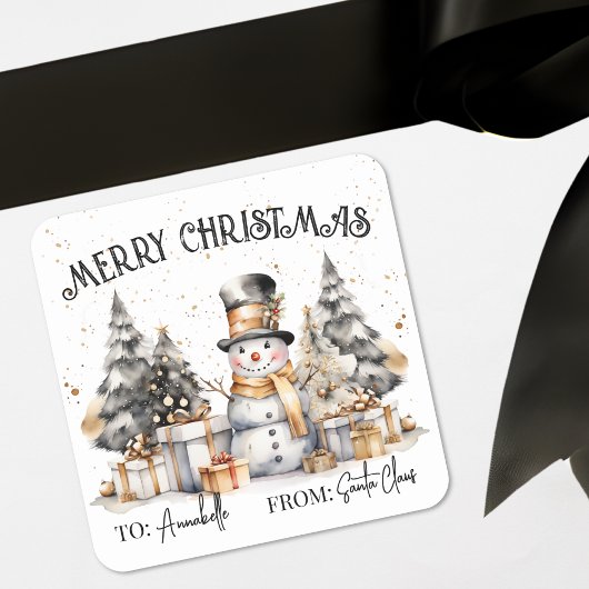 Black White Christmas Gift Tag Sticker