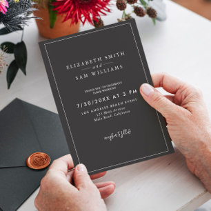 Black White Classic Elegant Simple Wedding Kaart