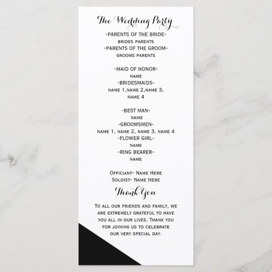 Black & White Classy Driehoek Trouwprogramma Programma (Achterkant)