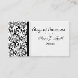 Black White Classy Elegant Damask Floral Visitekaartje