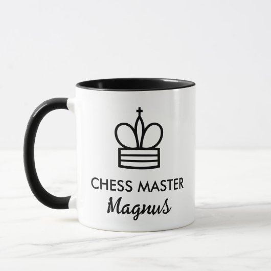 Black & white coffee mug gift for chess player (Gauche)