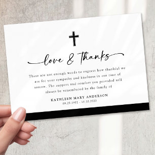 Black White Cross Script begrafenis Bedankkaart