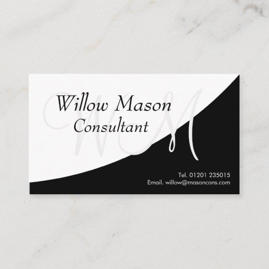 Black White Curved, Monogram Visitekaartje (Voorkant)