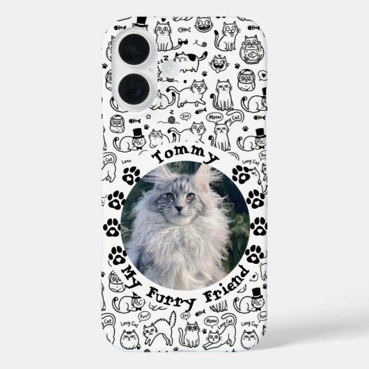Black & White Custom Cat Photo and Name  Case-Mate iPhone Case (Achterkant)