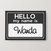 Black White Custom Name Hello My Name Is Button (Voorkant)