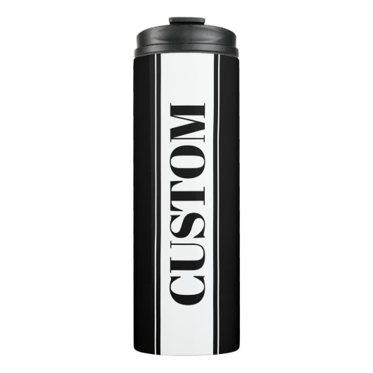 Black & White Custom Name Stripe Thermosbeker (Voorkant)