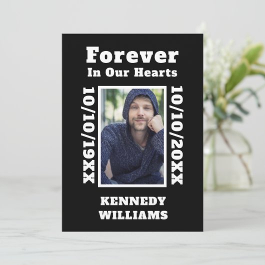 Black White Custom Photo Forever in ons hart Bedankkaart (Staand voorkant)