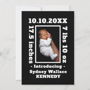 Black White Custom Photo Hallo Baby Newborn Birth Aankondiging