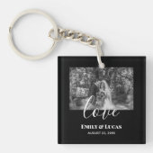 Black White Custom Weddenschap Foto Simple Elegant Sleutelhanger (Voorkant)
