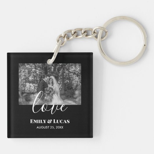 Black White Custom Weddenschap Foto Simple Elegant Sleutelhanger (Achterkant)