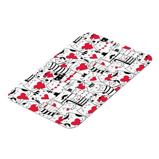 Black White Cute Cat Red Heart Magneet (Linkerzijde)
