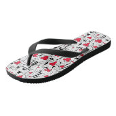 Black White Cute Cat Red Heart Teenslippers (Schuin)