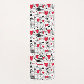 Black White Cute Cat Red Heart Yogamat (Voorkant)