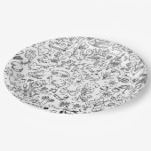 Black & White Cute Doodle Papieren Bordje (Gekanteld)