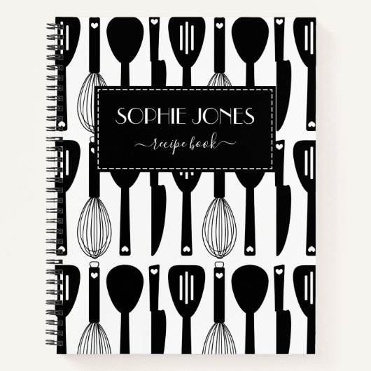 Black White Cute Kitchen Utirich Pattern Notitieboek (Voorkant)