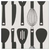 Black White Cute Kitchen Utirich Pattern Stof (Close Up)