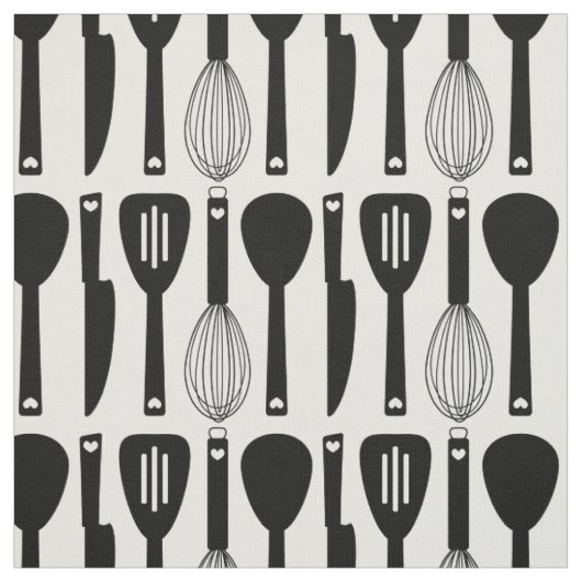Black White Cute Kitchen Utirich Pattern Stof (Swatch)