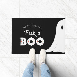 Black White Cute Peek a Boo Ghost Halloween Deurmat