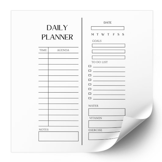 Black & White Dagelijkse Planner To-Do Lijst Minim Notitieblok
