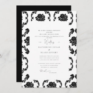 Black & White Damask Beide ouders bruiloft Kaart