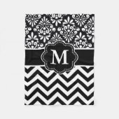 Black White Damask Chevron Monogram Blanket Fleece Deken (Voorkant)