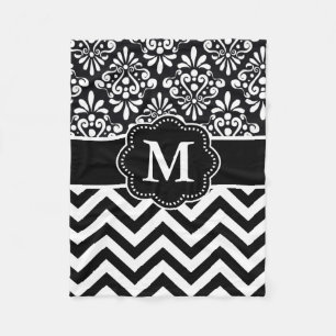 Black White Damask Chevron Monogram Blanket Fleece Deken