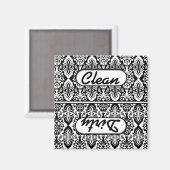 Black White Damask Clean Dirty Dishwasher Magnet Magneet (Voorkant / Achterkant)