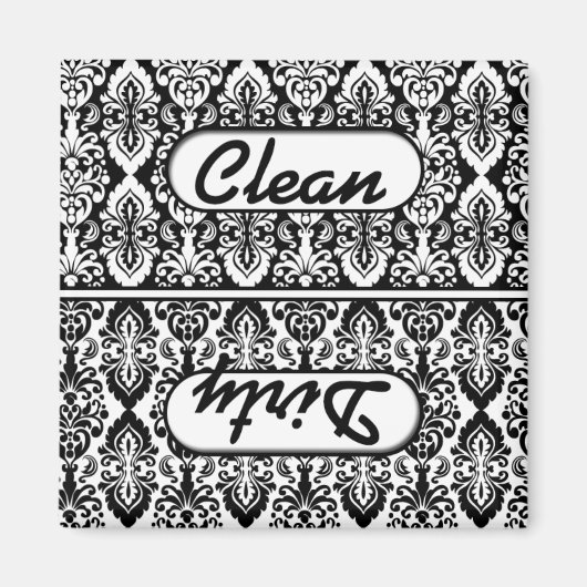 Black White Damask Clean Dirty Dishwasher Magnet Magneet (Voorkant)