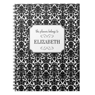 Black white damask custom bruiloft planner journal notitieboek