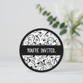Black white damask doux 16 invitations cercle (Debout devant)