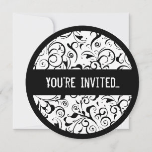 Black white damask doux 16 invitations cercle