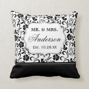 Black White Damask Floral trouwt alleen maar Kussen