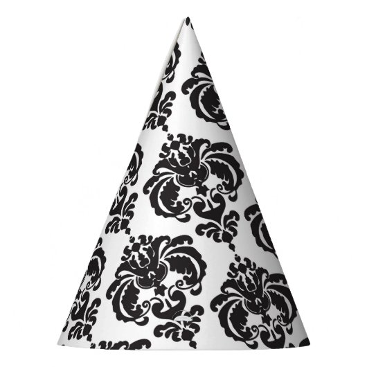 Black White Damask Glamor Girl Birthday Party Feesthoedjes (Links)