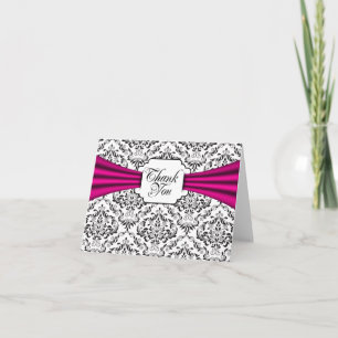 Black White Damask Hot Pink Merci Cartes de notes