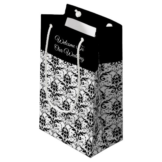 Black & White Damask Imprimer - Sac cadeau Mariage (Devant Angle)
