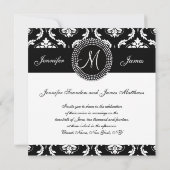 Black White Damask Initiaal Wedding Invitting Kaart (Achterkant)