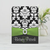Black White Damask Lime Green Wedding Invitations Kaart (Staand voorkant)