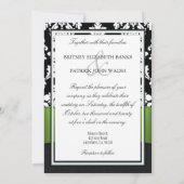 Black White Damask Lime Green Wedding Invitations Kaart (Achterkant)