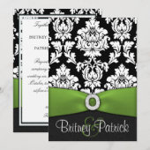 Black White Damask Lime Green Wedding Invitations Kaart (Voorkant / Achterkant)
