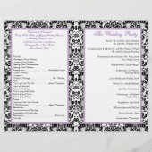 Black, White Damask met Lavender Wedding Program (Achterkant)