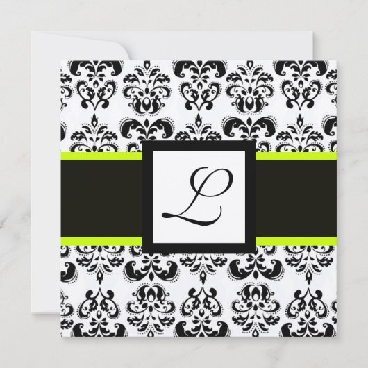 BLACK WHITE DAMASK MONOGRAM Champagne Metallic Kaart (Voorkant)