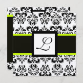 BLACK WHITE DAMASK MONOGRAM Champagne Metallic Kaart (Voorkant / Achterkant)