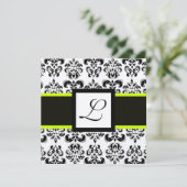 BLACK WHITE DAMASK MONOGRAM Champagne Metallic Kaart (Staand voorkant)