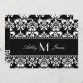 Black White Damask Monogram Weddenschap Save the D Save The Date (Voorkant / Achterkant)