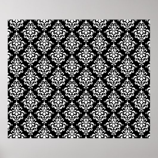 Black White Damask Pattern 1 Poster (Voorkant)